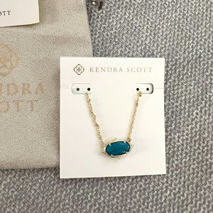 Kendra Scott Baroque Elisa Vintage Gold Pendant Necklace in Dark Teal Magnesite